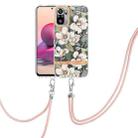 For Xiaomi Redmi Note 10s / Note 10 4G Flowers Series TPU Phone Case with Lanyard(Green Gardenia) - 1