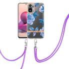 For Xiaomi Redmi Note 10s / Note 10 4G Flowers Series TPU Phone Case with Lanyard(Blue Peony) - 1