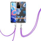 For Xiaomi Redmi Note 11 5G / Poco M4 Pro 5G Flowers Series TPU Phone Case with Lanyard(Blue Peony) - 1