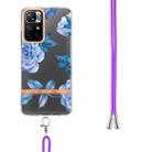 For Xiaomi Redmi Note 11 5G / Poco M4 Pro 5G Flowers Series TPU Phone Case with Lanyard(Blue Peony) - 3