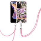 For Xiaomi Redmi Note 11 Pro / Redmi Note 11 Pro+ Flowers Series TPU Phone Case with Lanyard(Purple Peony) - 1