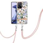 For Xiaomi Mi 11T Flowers Series TPU Phone Case with Lanyard(Green Gardenia) - 1