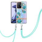 For Xiaomi Mi 11T Flowers Series TPU Phone Case with Lanyard(Blue Rose) - 1