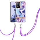 For Xiaomi Mi 11T Flowers Series TPU Phone Case with Lanyard(Purple Begonia) - 1