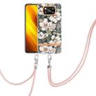 For Xiaomi Poco X3 NFC Flowers Series TPU Phone Case with Lanyard(Green Gardenia) - 1