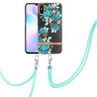 For Xiaomi Redmi 9A Flowers Series TPU Phone Case with Lanyard(Blue Rose) - 1