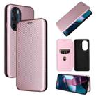 For Motorola Edge X30 Carbon Fiber Texture Horizontal Flip PU Phone Case(Pink) - 1