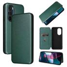 For Motorola Edge X30 Carbon Fiber Texture Horizontal Flip PU Phone Case(Green) - 1