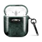 Oil Wax Leather Texture Earphone Protective Case with Hang Buckle For AirPods 1 / 2(Dark Green) - 1