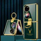 For Huawei P50 Pocket GKK Elk Pattern Electroplating Glass Phone Case with Ring(Emerald) - 1