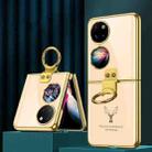 For Huawei P50 Pocket GKK Elk Pattern Electroplating Glass Phone Case with Ring(Pink) - 1