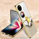 For Huawei P50 Pocket GKK Texture Pattern Electroplating Glass Phone Case with Ring(Color Block 06) - 1