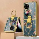 For Huawei P50 Pocket GKK Floral Pattern Electroplating Glass Phone Case with Ring(Floral 04) - 1