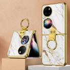 For Huawei P50 Pocket GKK Painted Electroplating Glass Phone Case with Ring(Gold Line White) - 1
