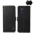 For OPPO Reno7 5G / Find X5 Lite KHAZNEH Side-Magnetic Litchi Genuine Leather RFID Phone Case(Black) - 1