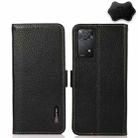 For Xiaomi Redmi Note 11 Pro 5G / 4G Foreign Version KHAZNEH Side-Magnetic Litchi Genuine Leather RFID Phone Case(Black) - 1