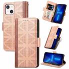 For iPhone 13 mini Grid Leather Flip Phone Case (Apricot) - 1