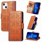 For iPhone 13 mini Grid Leather Flip Phone Case (Brown) - 1