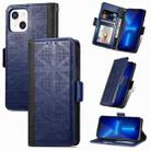 For iPhone 13 Grid Leather Flip Phone Case(Blue) - 1