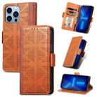For iPhone 13 Pro Grid Leather Flip Phone Case (Brown) - 1