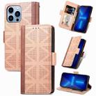 For iPhone 13 Pro Max Grid Leather Flip Phone Case (Apricot) - 1