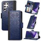 For Samsung Galaxy S22 Ultra 5G Grid Leather Flip Phone Case(Blue) - 1