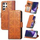 For Samsung Galaxy S22 Ultra 5G Grid Leather Flip Phone Case(Brown) - 1