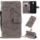 For LG K30 Pressed Printing Butterfly Pattern Horizontal Flip PU Leather Case with Holder & Card Slots & Wallet & Lanyard(Grey) - 1