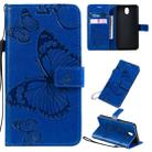 For LG K30 Pressed Printing Butterfly Pattern Horizontal Flip PU Leather Case with Holder & Card Slots & Wallet & Lanyard(Blue) - 1