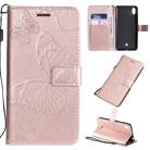 For LG K40s Pressed Printing Butterfly Pattern Horizontal Flip PU Leather Case with Holder & Card Slots & Wallet & Lanyard(Rose Gold) - 1