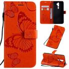 For OPPO A9 Pressed Printing Butterfly Pattern Horizontal Flip PU Leather Case with Holder & Card Slots & Wallet & Lanyard(Orange) - 1