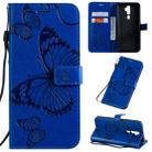 For OPPO A9 Pressed Printing Butterfly Pattern Horizontal Flip PU Leather Case with Holder & Card Slots & Wallet & Lanyard(Blue) - 1