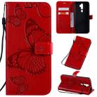 For OPPO A9 Pressed Printing Butterfly Pattern Horizontal Flip PU Leather Case with Holder & Card Slots & Wallet & Lanyard(Red) - 1