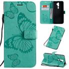 For OPPO A5 Pressed Printing Butterfly Pattern Horizontal Flip PU Leather Case with Holder & Card Slots & Wallet & Lanyard(Green) - 1