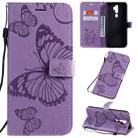 For OPPO A5 Pressed Printing Butterfly Pattern Horizontal Flip PU Leather Case with Holder & Card Slots & Wallet & Lanyard(Purple) - 1