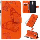 For  Xiaomi Redmi 8 Pressed Printing Butterfly Pattern Horizontal Flip PU Leather Case with Holder & Card Slots & Wallet & Lanyard(Orange) - 1