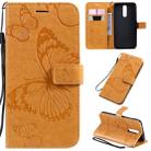 For  Xiaomi Redmi 8 Pressed Printing Butterfly Pattern Horizontal Flip PU Leather Case with Holder & Card Slots & Wallet & Lanyard(Yellow) - 1