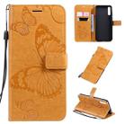 For Huawei Enjoy 10s Pressed Printing Butterfly Pattern Horizontal Flip PU Leather Case with Holder & Card Slots & Wallet & Lanyard(Yellow) - 1