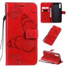 For Huawei Enjoy 10s Pressed Printing Butterfly Pattern Horizontal Flip PU Leather Case with Holder & Card Slots & Wallet & Lanyard(Red) - 1