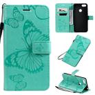 For Motorola E6 Play Pressed Printing Butterfly Pattern Horizontal Flip PU Leather Case with Holder & Card Slots & Wallet & Lanyard(Green) - 1