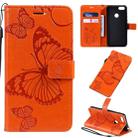 For Motorola E6 Play Pressed Printing Butterfly Pattern Horizontal Flip PU Leather Case with Holder & Card Slots & Wallet & Lanyard(Orange) - 1