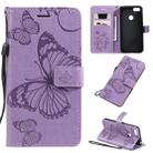 For Motorola E6 Play Pressed Printing Butterfly Pattern Horizontal Flip PU Leather Case with Holder & Card Slots & Wallet & Lanyard(Purple) - 1