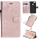 For Motorola E6 Play Pressed Printing Butterfly Pattern Horizontal Flip PU Leather Case with Holder & Card Slots & Wallet & Lanyard(Rose Gold) - 1