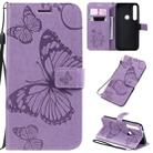 For Motorola G8 Plus Pressed Printing Butterfly Pattern Horizontal Flip PU Leather Case with Holder & Card Slots & Wallet & Lanyard(Purple) - 1