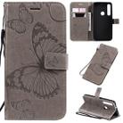 For Motorola G8 Play / One Macro Pressed Printing Butterfly Pattern Horizontal Flip PU Leather Case with Holder & Card Slots & Wallet & Lanyard(Grey) - 1