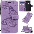 For Motorola G8 Play / One Macro Pressed Printing Butterfly Pattern Horizontal Flip PU Leather Case with Holder & Card Slots & Wallet & Lanyard(Purple) - 1