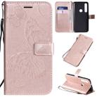 For Motorola G8 Play / One Macro Pressed Printing Butterfly Pattern Horizontal Flip PU Leather Case with Holder & Card Slots & Wallet & Lanyard(Rose Gold) - 1