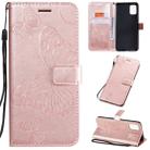 For Galaxy A51 Pressed Printing Butterfly Pattern Horizontal Flip PU Leather Case with Holder & Card Slots & Wallet & Lanyard(Rose Gold) - 1