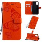 For Galaxy A71 Pressed Printing Butterfly Pattern Horizontal Flip PU Leather Case with Holder & Card Slots & Wallet & Lanyard(Orange) - 1