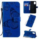 For Galaxy A71 Pressed Printing Butterfly Pattern Horizontal Flip PU Leather Case with Holder & Card Slots & Wallet & Lanyard(Blue) - 1